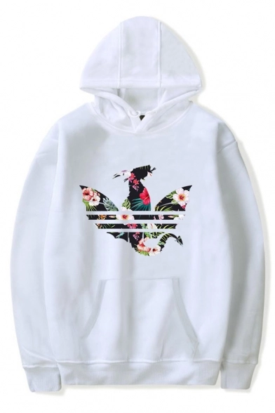 unique floral leaf dragon printed long sleeve unisex loose fit hoodie 1557987603389.webp
