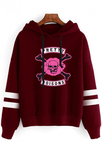 cool skull letter pretty poisons printed striped long sleeve drawstring hoodie 1606557407296.jpg