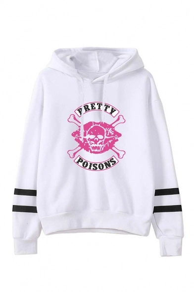 cool skull letter pretty poisons printed striped long sleeve drawstring hoodie 157300673698.webp
