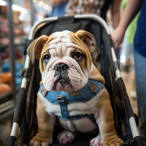 dxjaymz An English bulldog sitting inside a baby carrier being 5e3269bd 426f 4b9c 8edf cad799f6ae4c.jpg