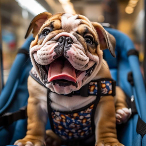 dxjaymz An English bulldog sitting inside a baby carrier being b527b9c8 402f 4287 b5c6 bd2b0e0efd85.jpg
