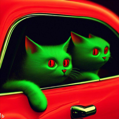 In the red car with a litlle greens..jpg