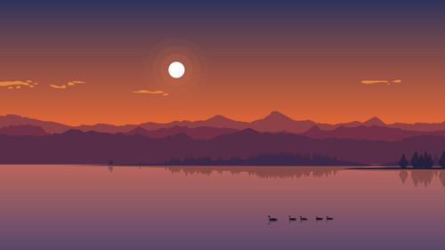River mountains ducks sun dusk vector art picture 3840x2160.jpg