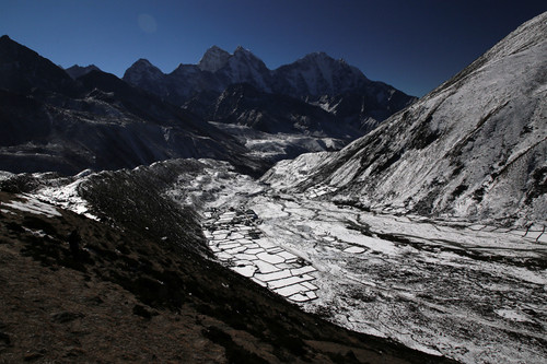 Looking S with the fields of Pheriche in the glaciated valley and Ama Dablam in the background.jpg