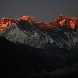 Everest and Lhotse range at sunset from Tengboche