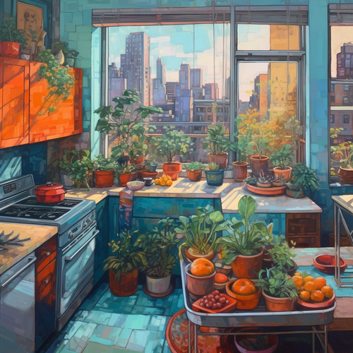 mhoydich a painting that shows an open kitchen with lots of dif 0a822928 f249 46fa 8122 486b8261eff1.png