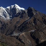Phorte village below Tabouche Peak 6335, mount everest is on the right of the Photo