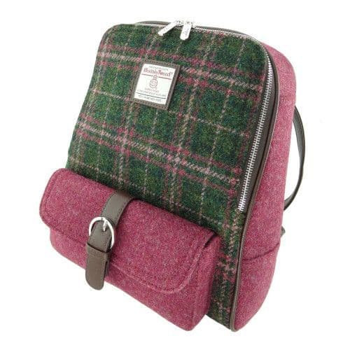women s harris tweed naver backpack in dark green and plum check 4769 p.jpg