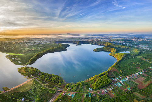 Aerial view of  To Nung lake or Tnung lake near  Pleiku city, Gia Lai province, Vietnam. To Nung lak