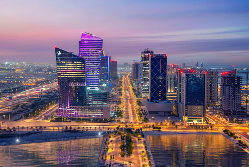 2G6P4WB Modern designed Towers constructed at Lusail city with clear blue sky in the backdrop.jpg