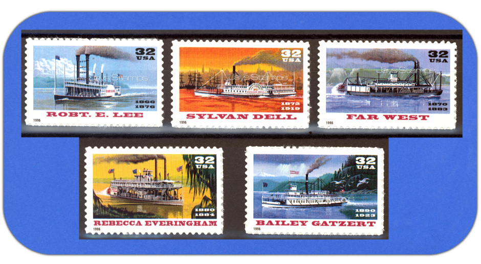 1995  RIVERBOATS  Complete Set of 5  MINT Stamps  Robert E. Lee  Cat # 3091-3095