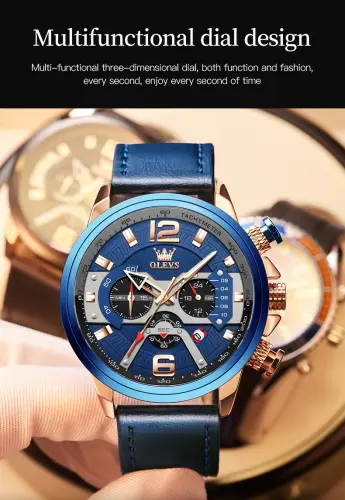 OLEVS Watch for Men Waterproof Luminous Original Leather Strap watch 7.webp