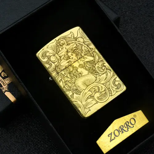 ZORRO Tang grass sexy mermaid Brass five sided carved kerosene lighter Fashionable new tag.webp