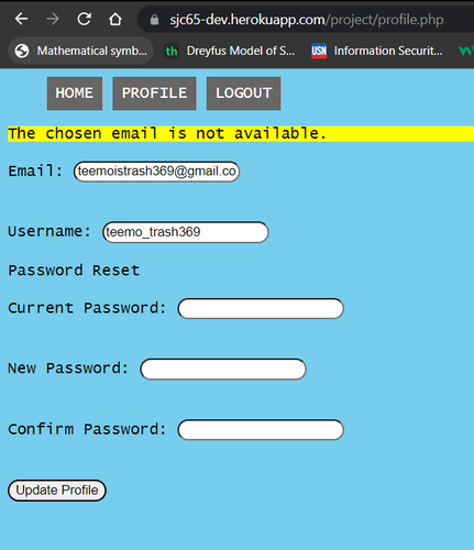 invalid email&username change.png