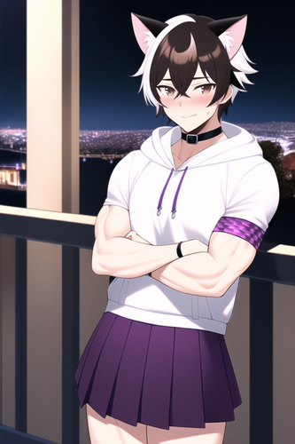 city, night, male, short hair, brown hair, brown eyes, purple skirt, black hood s 605280632.png