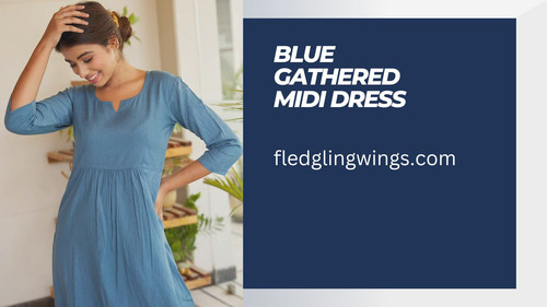 Blue Gathered Midi Dress.jpg