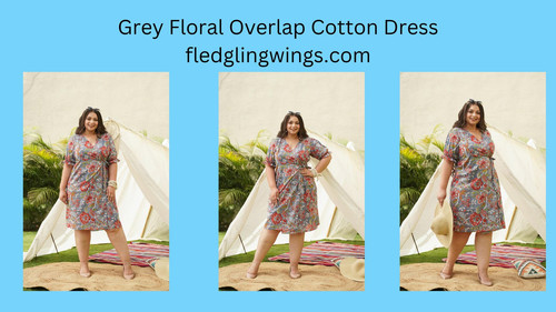Grey Floral Overlap Cotton Dress.jpg