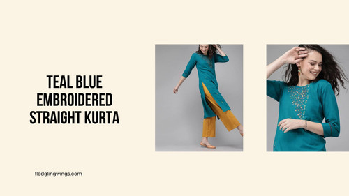 Teal Blue Embroidered Straight Kurta.jpg
