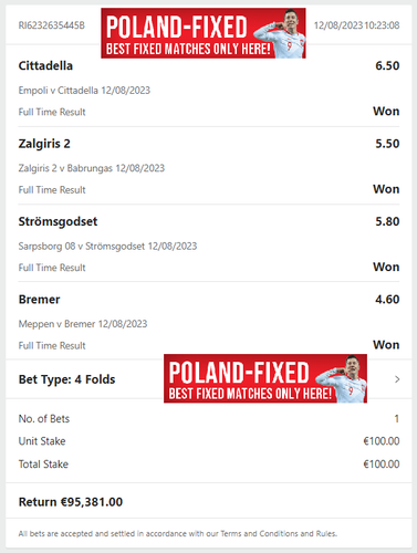 POLAND FIXED VIP TICKET FIXED MATCHES 12.08.2023