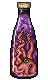 A glass bottle with purple liquid and a one-eyed tentacle creature inside