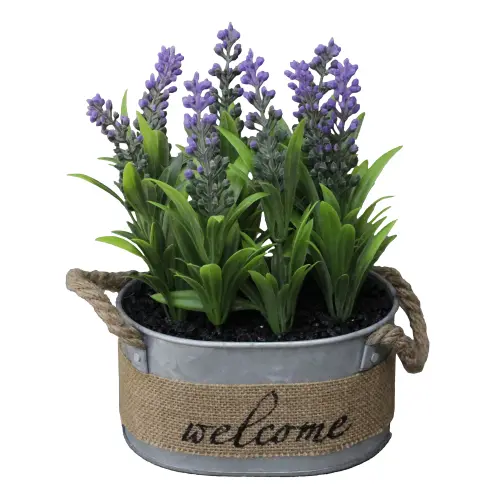 Nature s Mark 7 9 Artificial Purple Lavender Plant in Metal Planter Wrapped in Burlap 7 9 H x 4 W x .webp