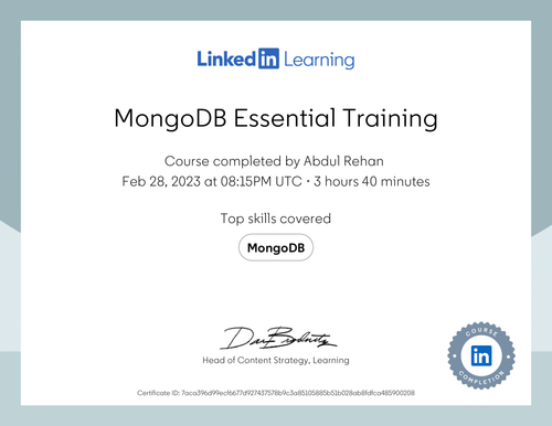CertificateOfCompletion MongoDB Essential Training 1.png
