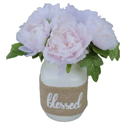 Mainstays 9 Artificial Flower Pink Roses Arrangement in White Mason Jar Planter 9 H x 7 W x 7 D 5a8a.webp