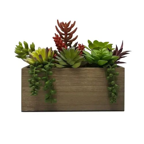 Better Homes Gardens 7 5 Artificial Mixed Succulent Plants in Brown Wood Box 80a73994 6d38 4018 b940