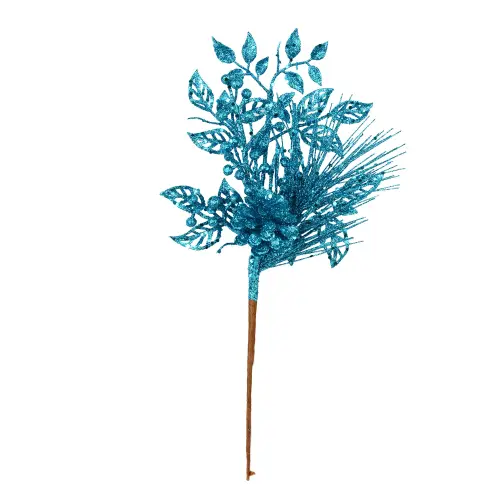 Vickerman 10 Turquoise Pinecone Glitter Leaf Artificial Christmas Pick 12 per Bag b37d6401 f83b 4546.webp