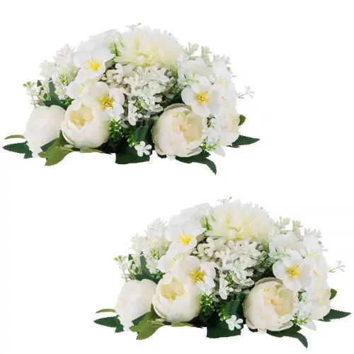 Blosmon Wedding Artificial Flowers Centerpieces Set 2 White Fake Flower Kissing Balls Floral Arrange