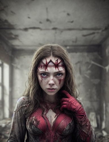 Deliberate 11 scarlet witch dirty face torn clothes in an abandoned torn d 0.jpg
