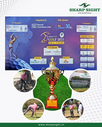 Sharp Sight Eye Hospitals proudly announce to get associated with Green City Golf 2023 Tournament which was organized in Ranchi recently, wherein our Director & Co-founder Dr. Samir Sud who is an avid golfer with 8 Handicap won the SECOND BEST NET – H’CAP 19-24 AWARD amongst the 200 golfers who came from all over India to participate in this tournament.