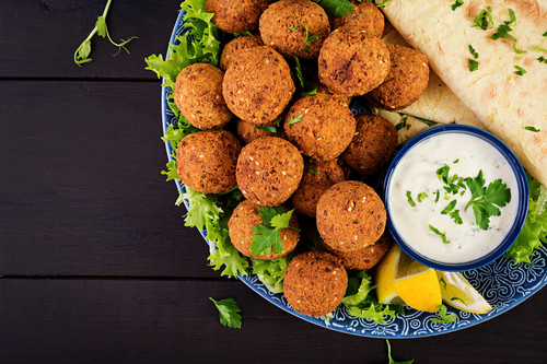 falafel hummus pita middle eastern arabic dishes halal food top view copy space.jpg
