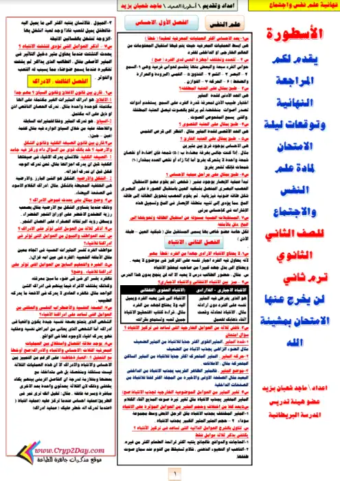 مراجعة علم النفس تانية ثانوي الترم الثاني - اعداد مستر ماجد شعبان