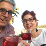 Enjoying wild strawberry wine from Georgina