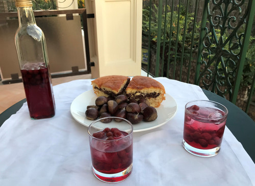 Chestnuts and cake from Rosa; Strawberry wine from Georgina.jpg