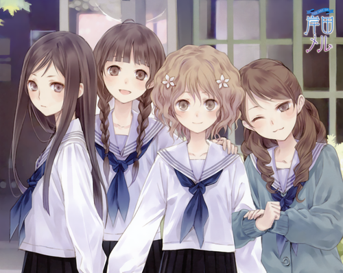 Konachan.com 122036 braids brown eyes brown hair dengeki moeoh group kishida mel long hair oshimizu .png