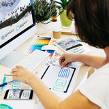 woman designing a responsive website