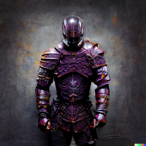 DALL·E 2022 11 20 21.38.20 warrior with purple armor, photo realistic, highly detailed.png