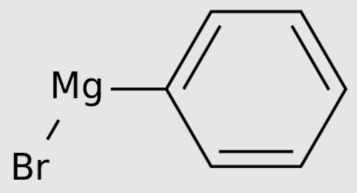 https://www.echemi.com/products/pid_Seven3586-phenylmagnesiumbromide.html

Phenylmagnesium bromide, with the simplified formula C 6H 5MgBr, is a magnesium-containing organometallic compound. It is commercially available as a solution in diethyl ether or tetrahydrofuran (THF). Phenylmagnesium bromide is a Grignard reagent. It is often used as a synthetic equivalent for the phenyl "Ph−" synthon.

Phenylmagnesium bromide is an arylmagnesium halide. It has a role as a Grignard reagent.