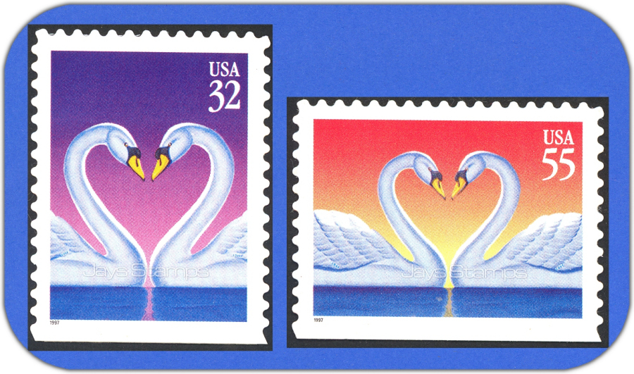 1997  SWANS LOVE SERIES  32¢ and 55¢  PAIR of MINT Stamps  Cat # 3123 - 3124