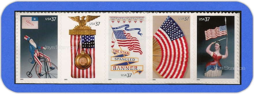 2003 &nbsp;OLD GLORY FLAG &nbsp;Five Designs &nbsp;BOOKLET &nbsp;Strip of 5 MINT &nbsp;37c &nbsp;3776-80 3780a