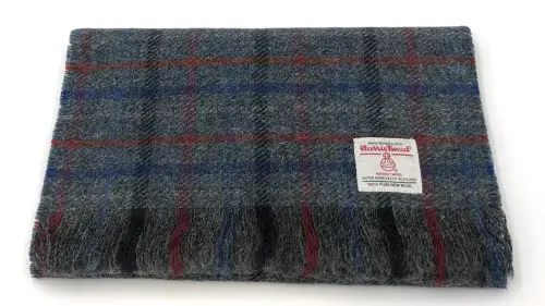 harris tweed scarf blue check.webp