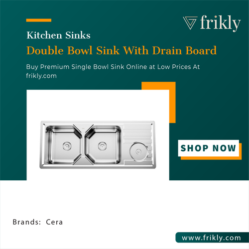 Upgrade Your Bathroom with a Trendy Double Bowl Sink with Drainboard in india | Frikly.png