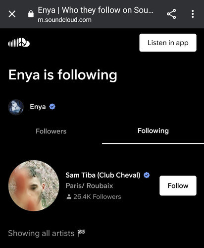 Enya 1 following on Soundcloud