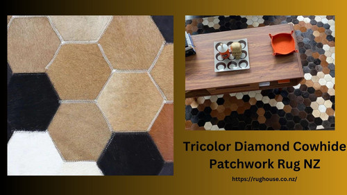 Tricolor Diamond Cowhide Patchwork Rug NZ.jpg