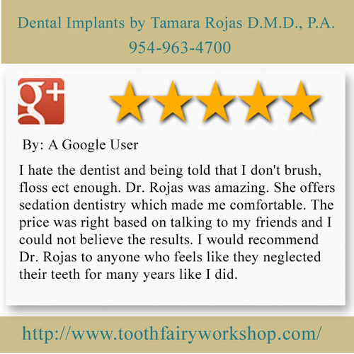 Dental Implants BY Tamara Rojas D.M.D., P.A.
5000 Hollywood Blvd Suite #4
Hollywood, FL 33021
(954) 963-4700

http://www.toothfairyworkshop.com/hallandale-beach/