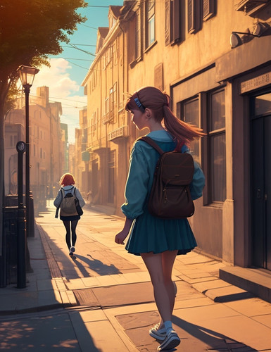 DreamShaper v7 Create an image of a lofi girl walking on a Bea 0.jpg