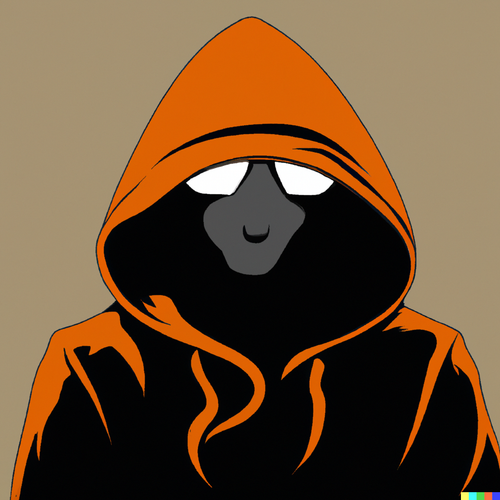 DALL·E 2023 02 24 13.27.10 A dark lord with a hood with orange sunglasses.png