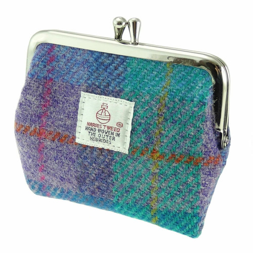 ladies harris tweed clasp coin purse eigg in green purple check lb2035 col79 4997 p.jpg